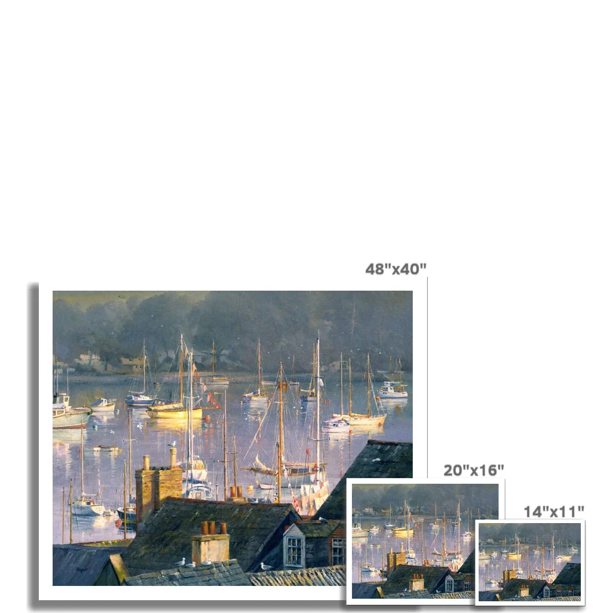 Ted Dyer Fine Art Print. Open Edition Cornish Art Print. 'Early Morning Calm, Falmouth Waterfront'. Cornwall Art Gallery - Image 3