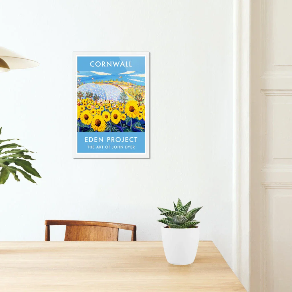 Eden Project Art Poster Print by Cornish Artist John Dyer of The Eden Project Biomes, Outdoor Garden with Sunflowers - Image 5