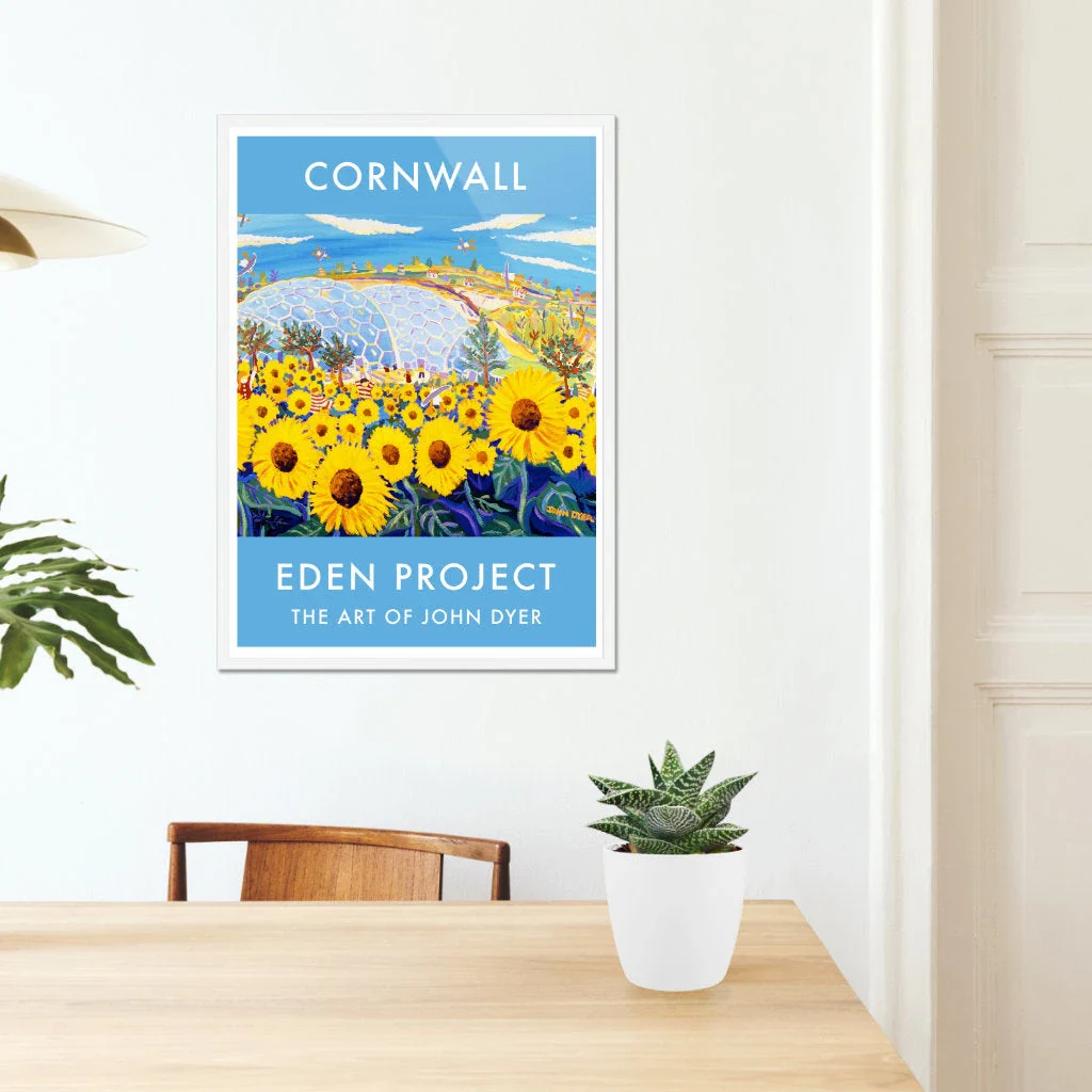 Eden Project Art Poster Print by Cornish Artist John Dyer of The Eden Project Biomes, Outdoor Garden with Sunflowers - Image 6