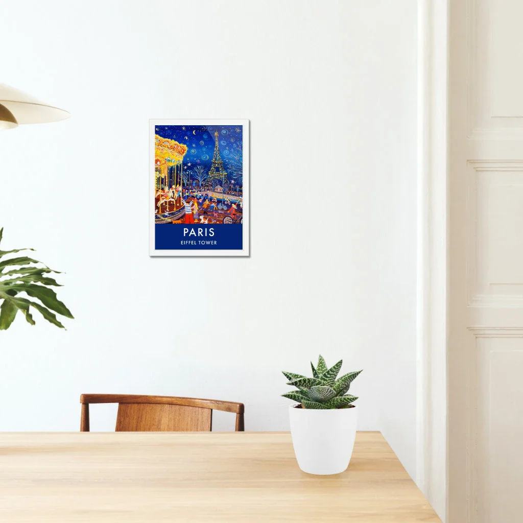 French Print of the Eiffel Tower and Carousel in Paris. Vintage Style Travel Poster Art Print by John Dyer. France Wall Art - Image 4