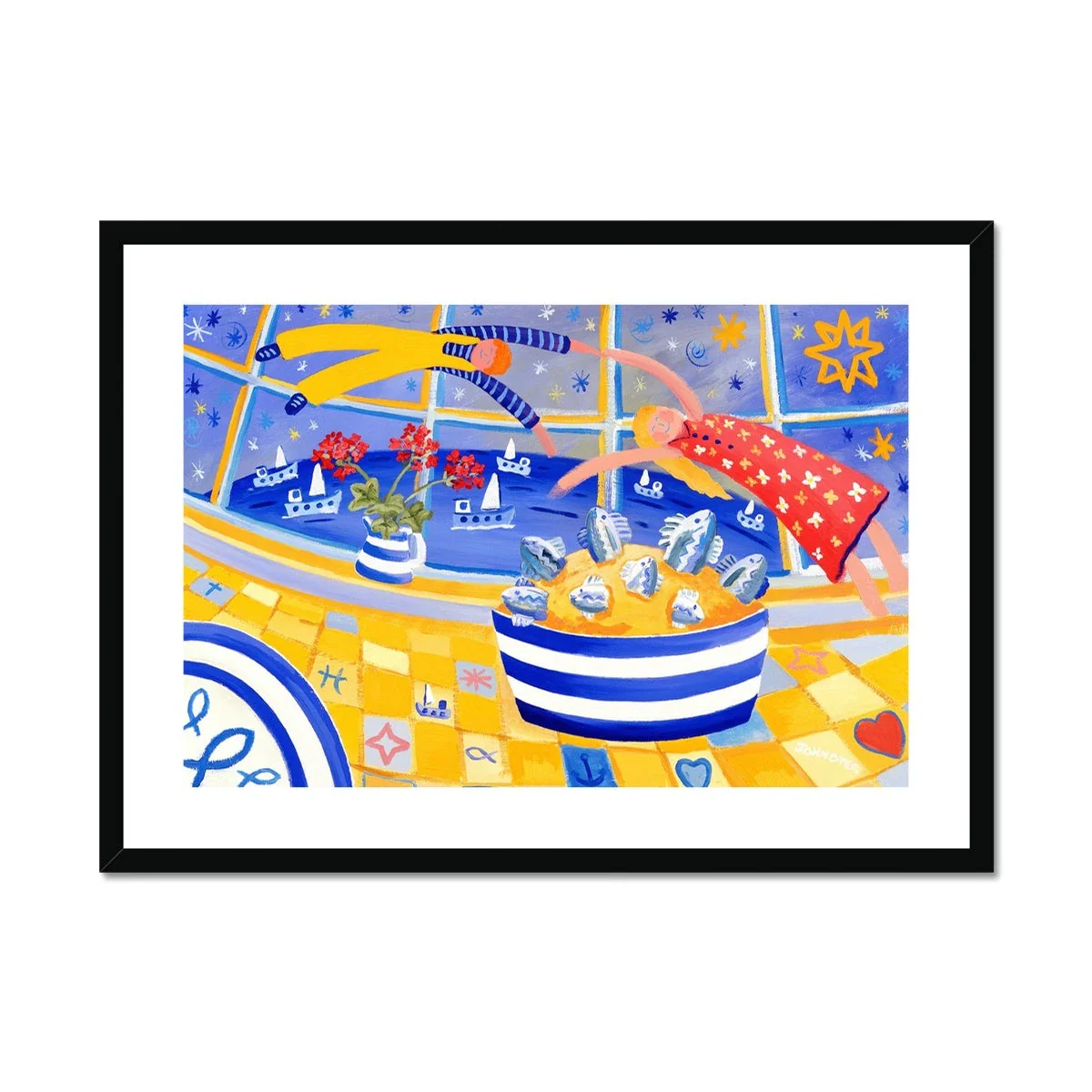 John Dyer Coastal Art Framed Open Edition Art Print. 'Enjoying the Day's Catch, Cornwall'. Cornish Art Gallery - Image 2