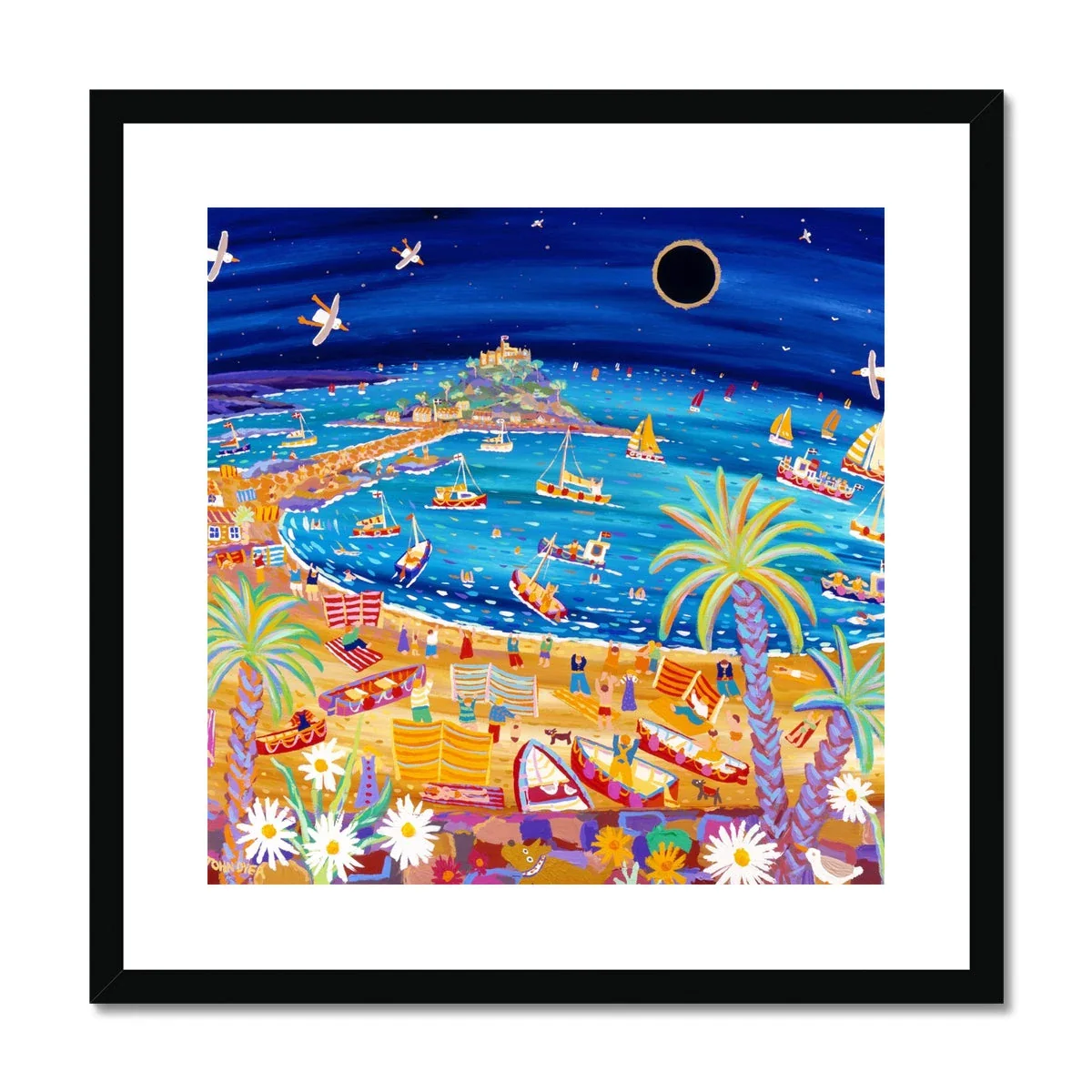 John Dyer Framed Open Edition Cornish Art Print. 'Excitement under the Stars, Mounts Bay Eclipse, Cornwall'. - Image 2