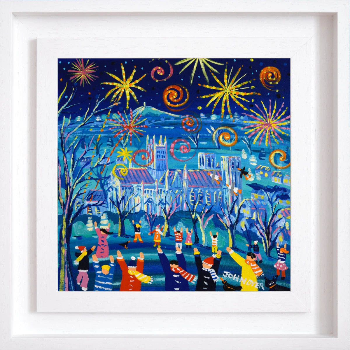 'Firework Fun, Wells', 12x12 inches acrylic on canvas. Wells Painting by British Artist John Dyer. Somerset Art Gallery - Image 2