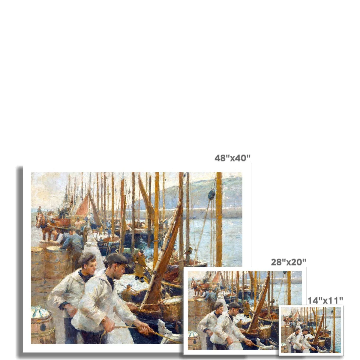 'Fishing Boats, Newlyn' by Harold Harvey. Open Edition Fine Art Print. Art Gallery Historic Art - Image 3