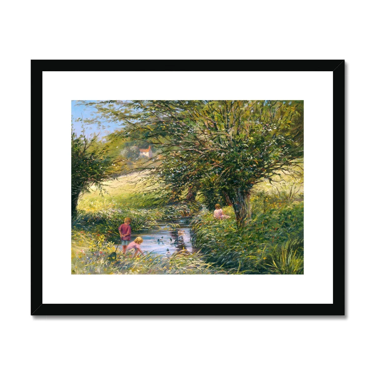 Ted Dyer Framed Open Edition Somerset Fine Art Print. 'Fishing in the Duck Pond'. Somerset Art Gallery - Image 2