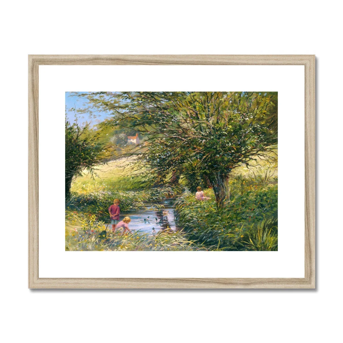 Ted Dyer Framed Open Edition Somerset Fine Art Print. 'Fishing in the Duck Pond'. Somerset Art Gallery - Image 3