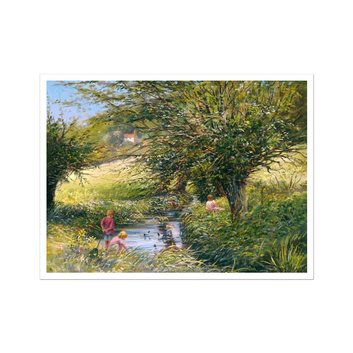 Ted Dyer Fine Art Print. Open Edition Somerset Art Print. 'Fishing in the Duck Pond'. Somerset Art Gallery