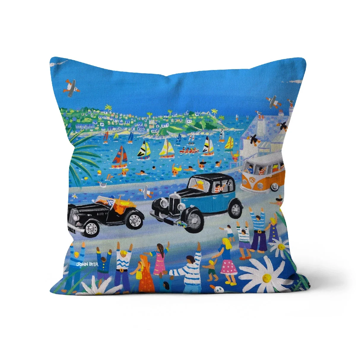 Fowey Classic Car Parade Art Cushion by John Dyer Cushion - Image 15