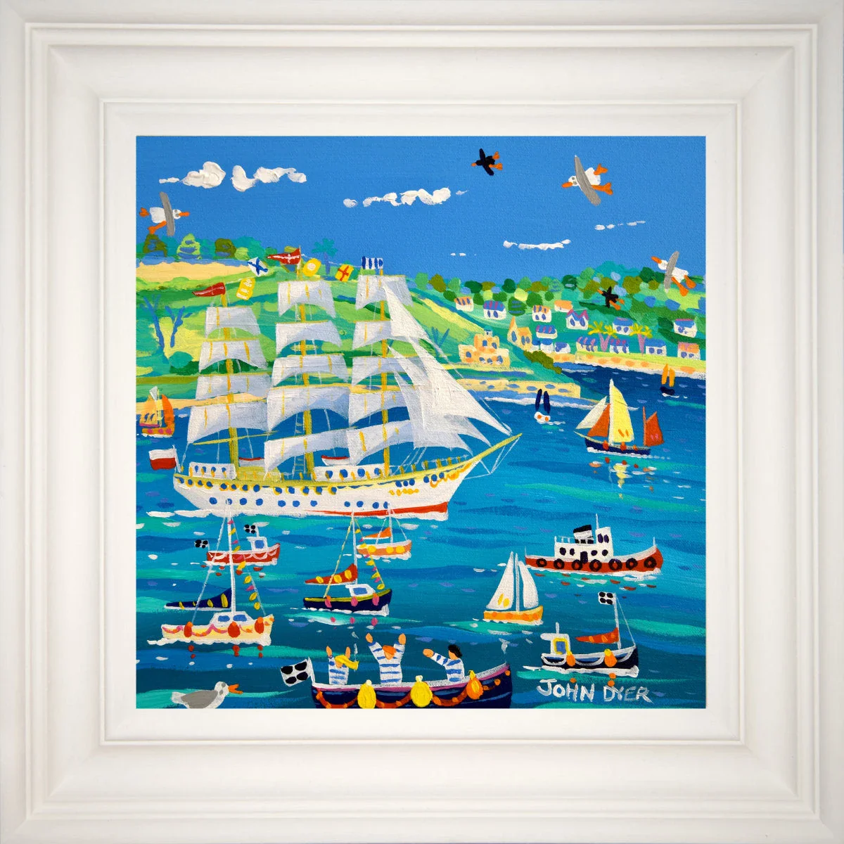 'Sailing past St Mawes, Tall Ships 2023', 12x12 inches acrylic on canvas. Paintings of Cornwall by Cornish Artist John Dyer. Cornwall Art Gallery - Image 2