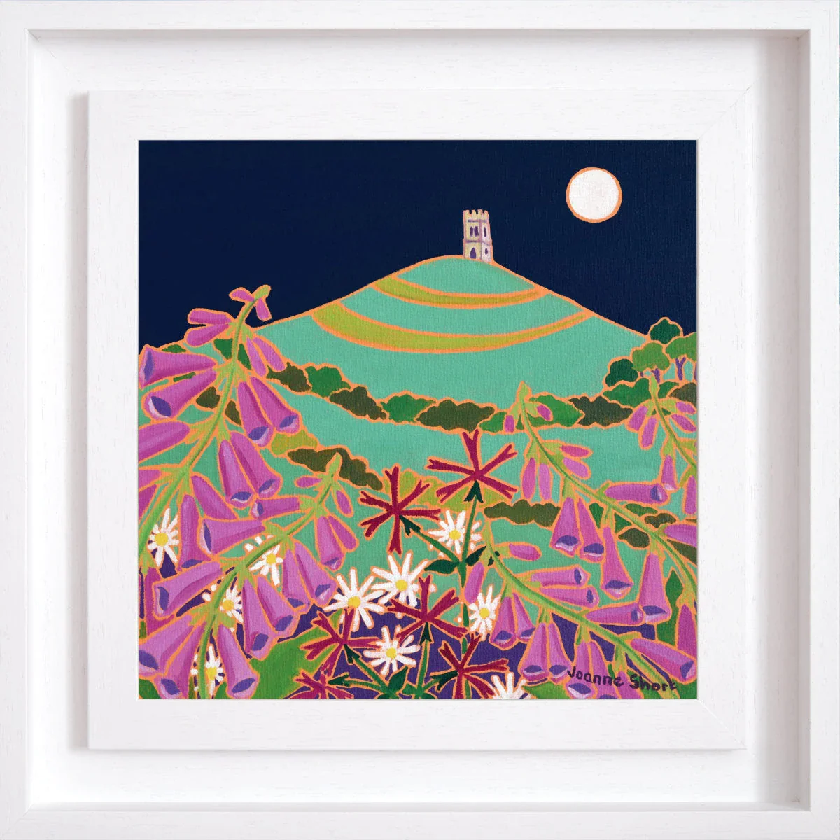 'Full Moon over Glastonbury Tor'. 12x12 inches Original Painting Oil on Canvas. Paintings of Somerset by Artist Joanne Short. Somerset Art Gallery - Image 2