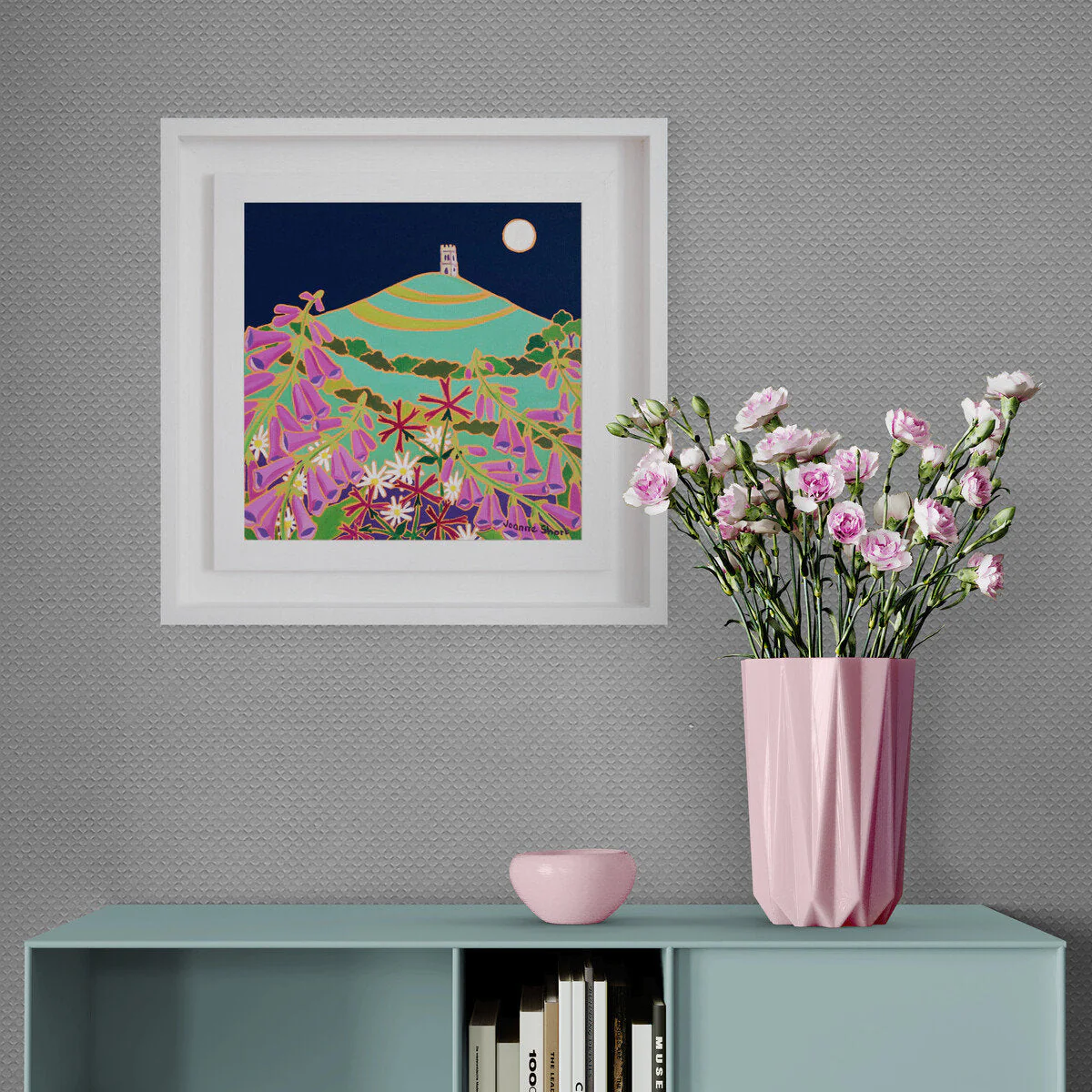 'Full Moon over Glastonbury Tor'. 12x12 inches Original Painting Oil on Canvas. Paintings of Somerset by Artist Joanne Short. Somerset Art Gallery - Image 3