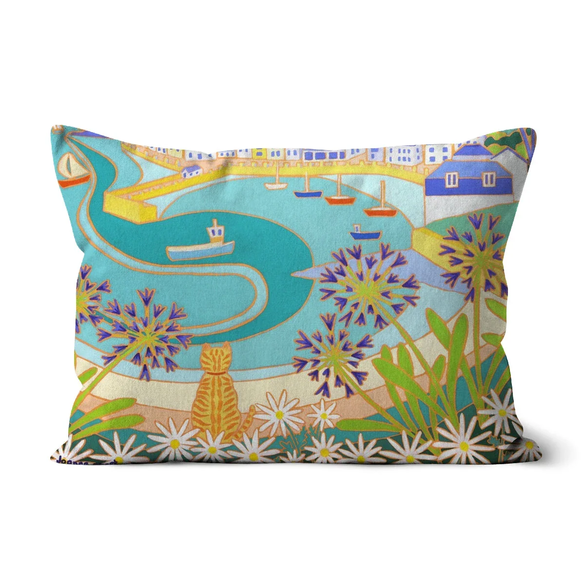 Ginger Cat on the Wall, St Mawes by Joanne Short Cushion - Image 11