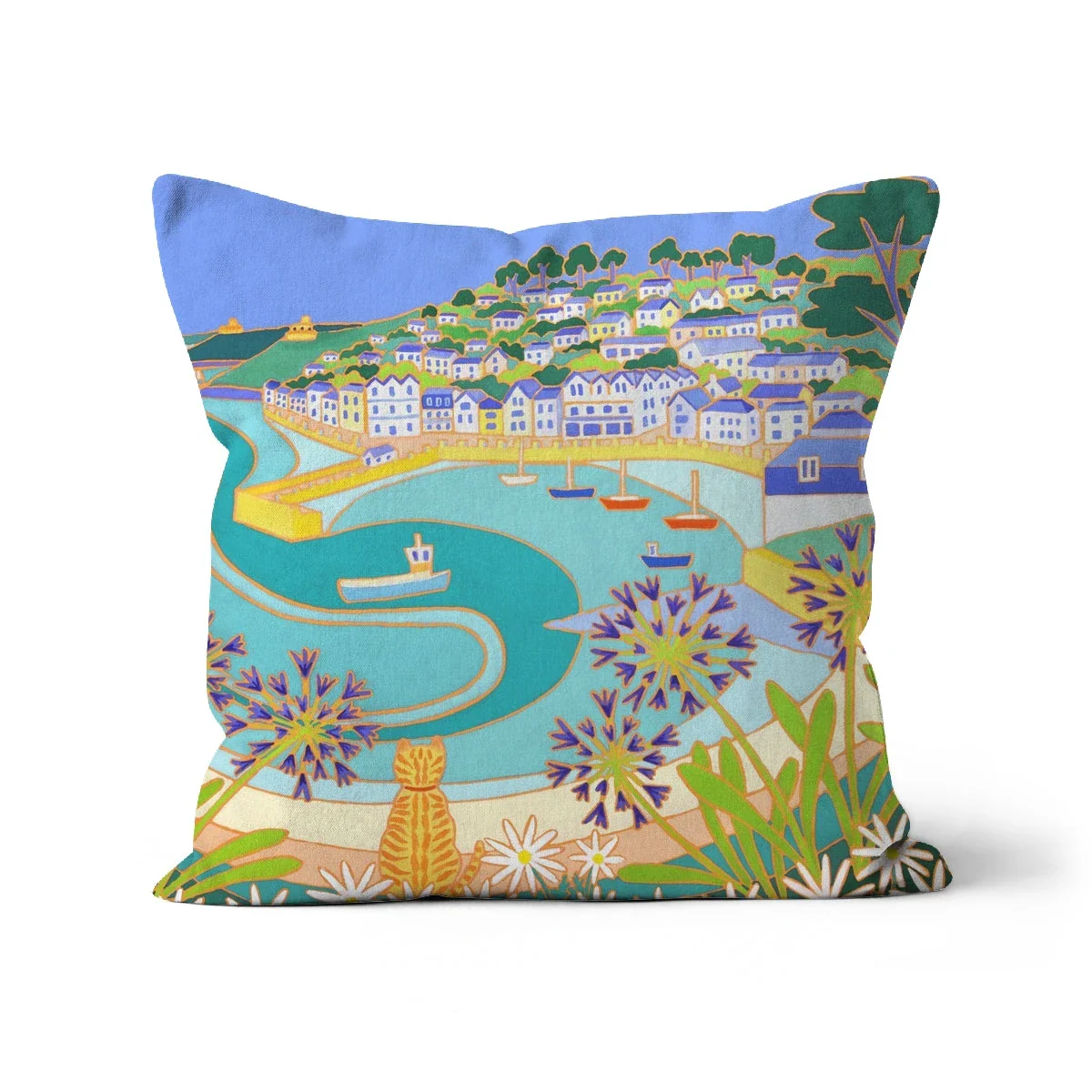 Ginger Cat on the Wall, St Mawes by Joanne Short Cushion - Image 2