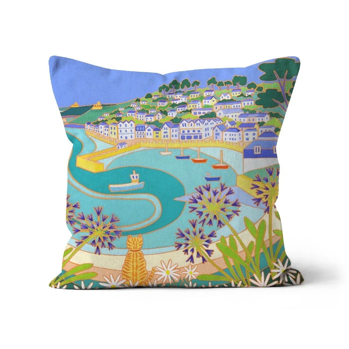 Ginger Cat on the Wall, St Mawes by Joanne Short Cushion - Image 7