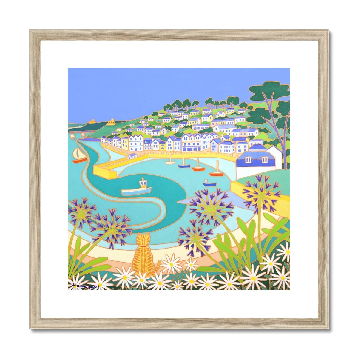Joanne Short Framed Open Edition Fine Art Print. 'Ginger Cat on the Wall, St Mawes'. Cornwall Art Gallery Print - Image 3