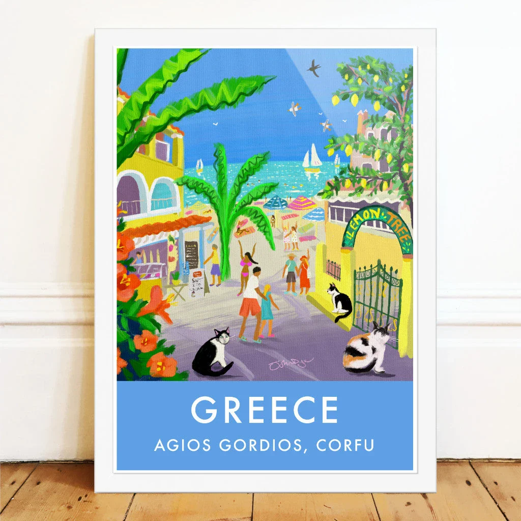 Greece Artwork Wall Art Poster Print by John Dyer. Strolling Past Corfu Cats, Agios Gordios, Greece - Image 2