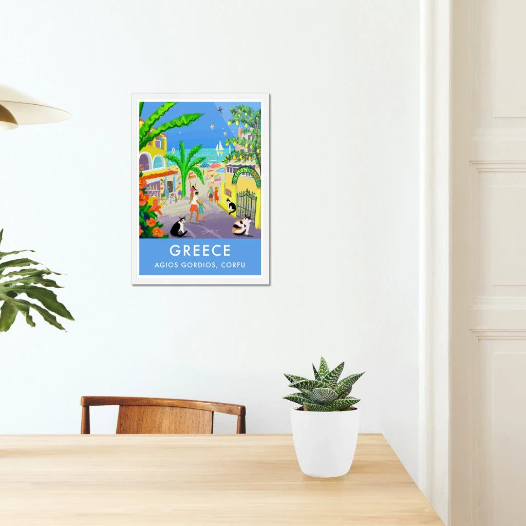 Greece Artwork Wall Art Poster Print by John Dyer. Strolling Past Corfu Cats, Agios Gordios, Greece - Image 5