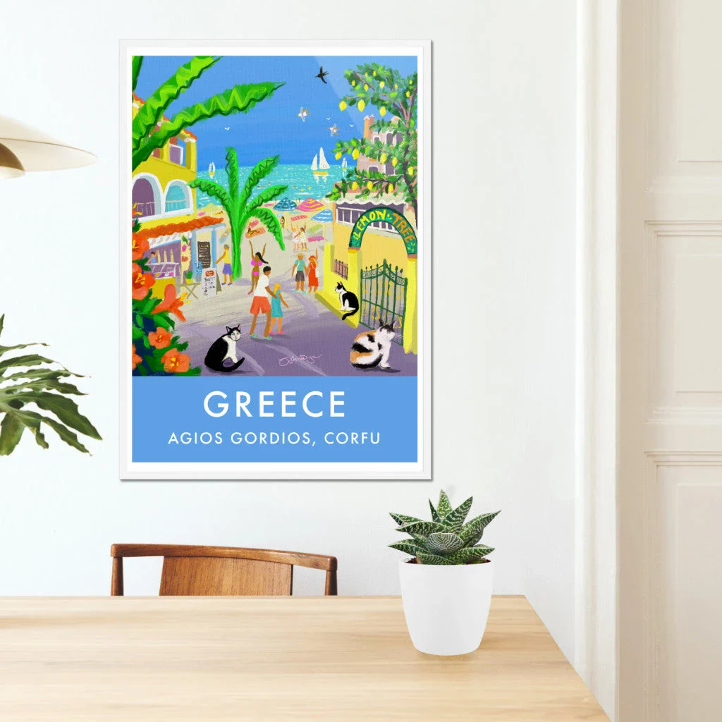 Greece Artwork Wall Art Poster Print by John Dyer. Strolling Past Corfu Cats, Agios Gordios, Greece - Image 7