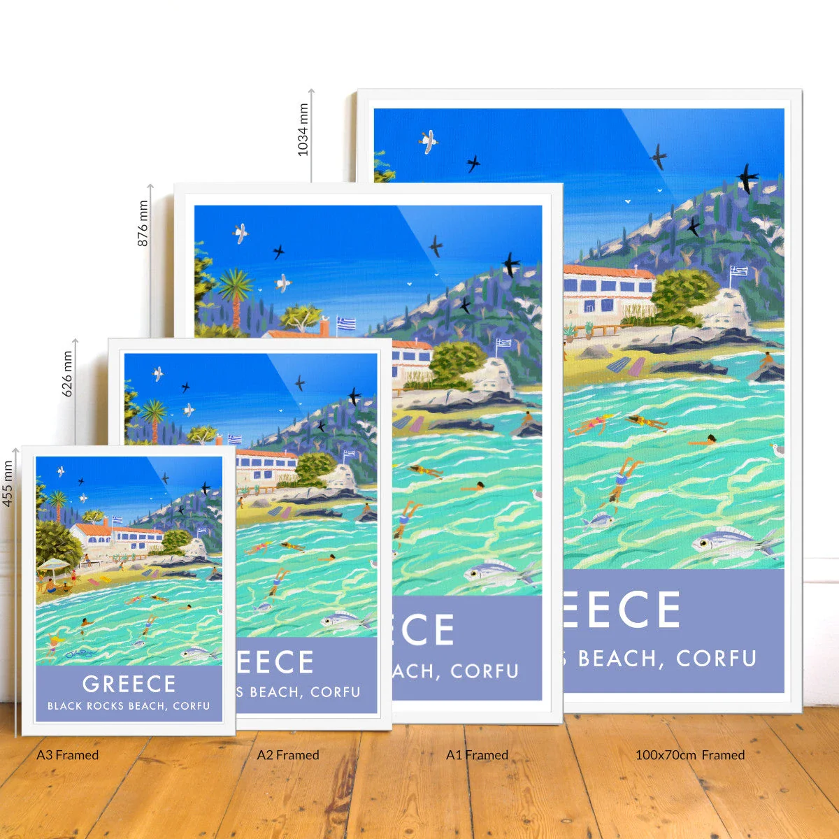 Greece Artwork Wall Art Poster Print by John Dyer. Sunlit Waters at Black Rocks Beach Corfu, Greece - Image 3