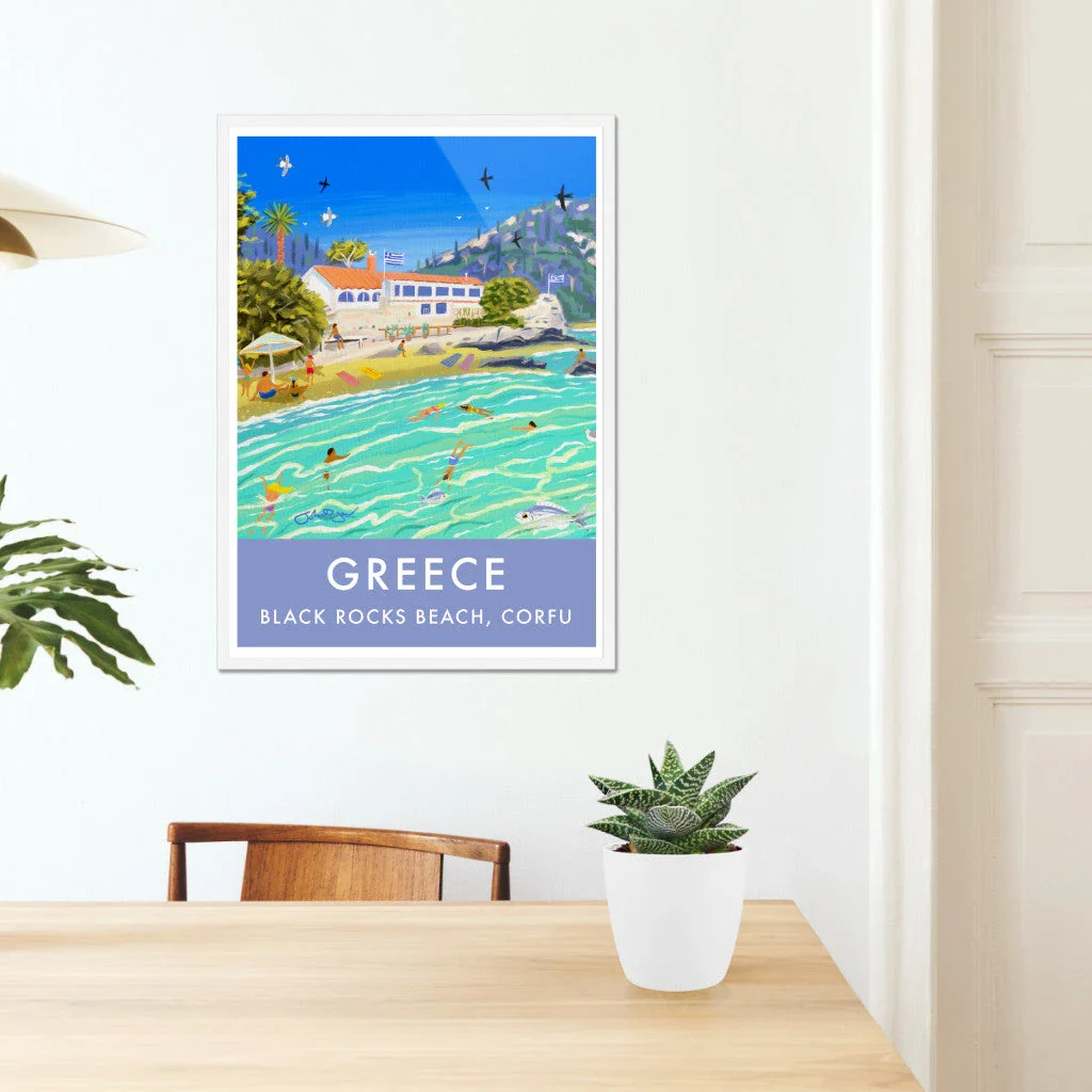 Greece Artwork Wall Art Poster Print by John Dyer. Sunlit Waters at Black Rocks Beach Corfu, Greece - Image 6