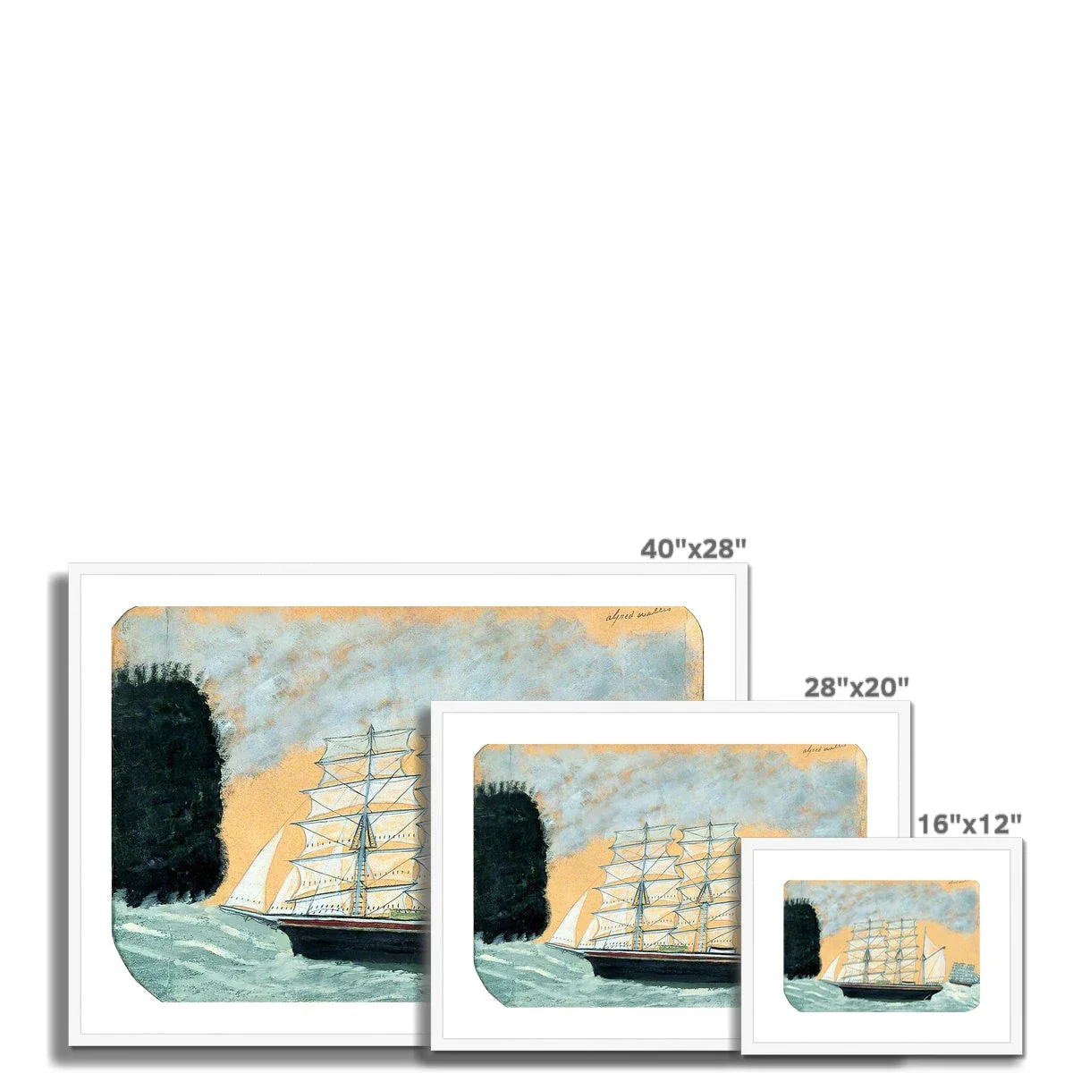 Alfred Wallis Framed Open Edition Cornish Art Print. 'Headland with Two Three-Masters'. St Ives Cornwall Art Gallery Historic Art - Image 4