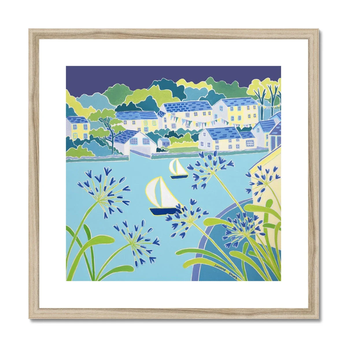 Joanne Short Framed Open Edition Cornish Fine Art Print. 'Sailing past the Agapanthus, Helford'. Cornwall Art Gallery - Image 3
