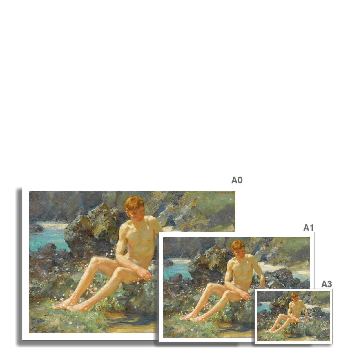 Henry Scott Tuke Open Edition Art Print. Nude on the Rocks. Art Gallery Historic Art - Image 3