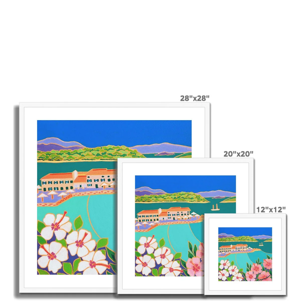 Joanne Short Greece Artwork. Framed Open Edition Art Print. 'Hibiscus and Turquoise Sea, Faliraki, Corfu Town Greece' Greek Art Gallery - Image 10