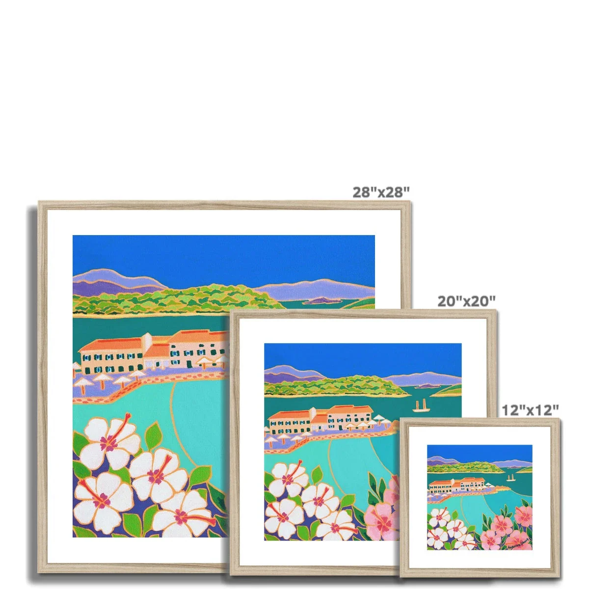 Joanne Short Greece Artwork. Framed Open Edition Art Print. 'Hibiscus and Turquoise Sea, Faliraki, Corfu Town Greece' Greek Art Gallery - Image 12