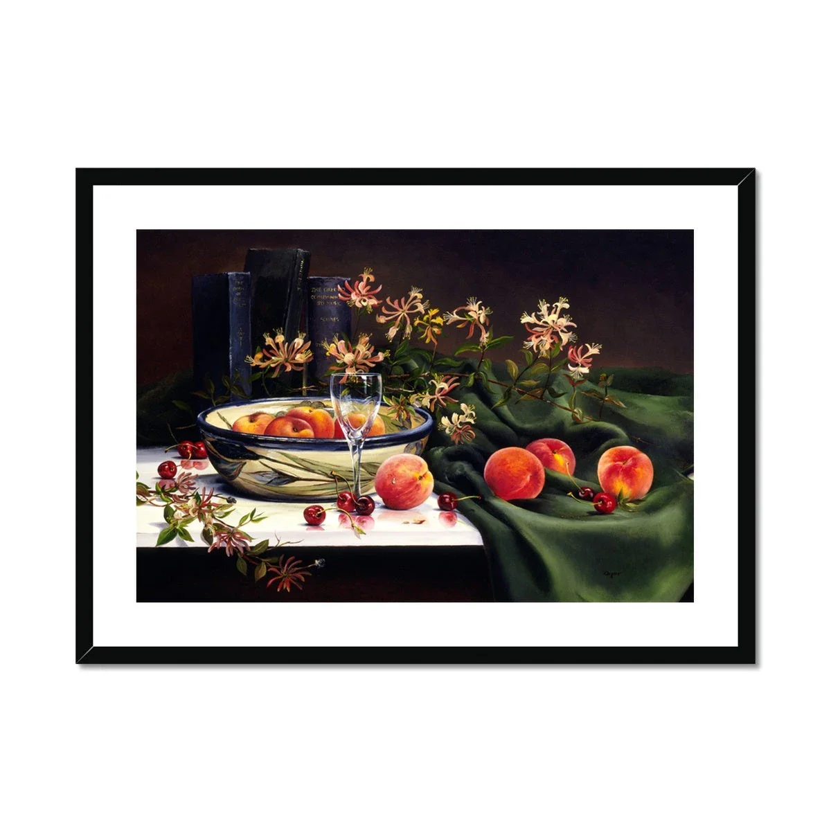Ted Dyer Framed Open Edition Cornish Fine Art Print. 'Honeysuckle and Peaches Still Life'. Cornwall Art Gallery - Image 2