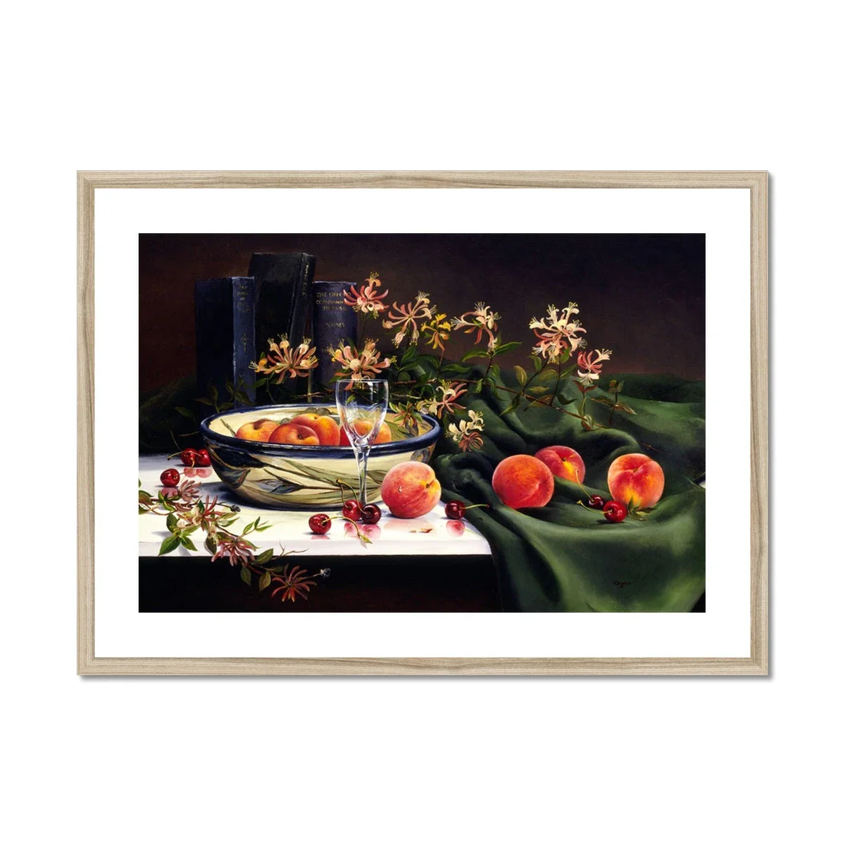Ted Dyer Framed Open Edition Cornish Fine Art Print. 'Honeysuckle and Peaches Still Life'. Cornwall Art Gallery - Image 3