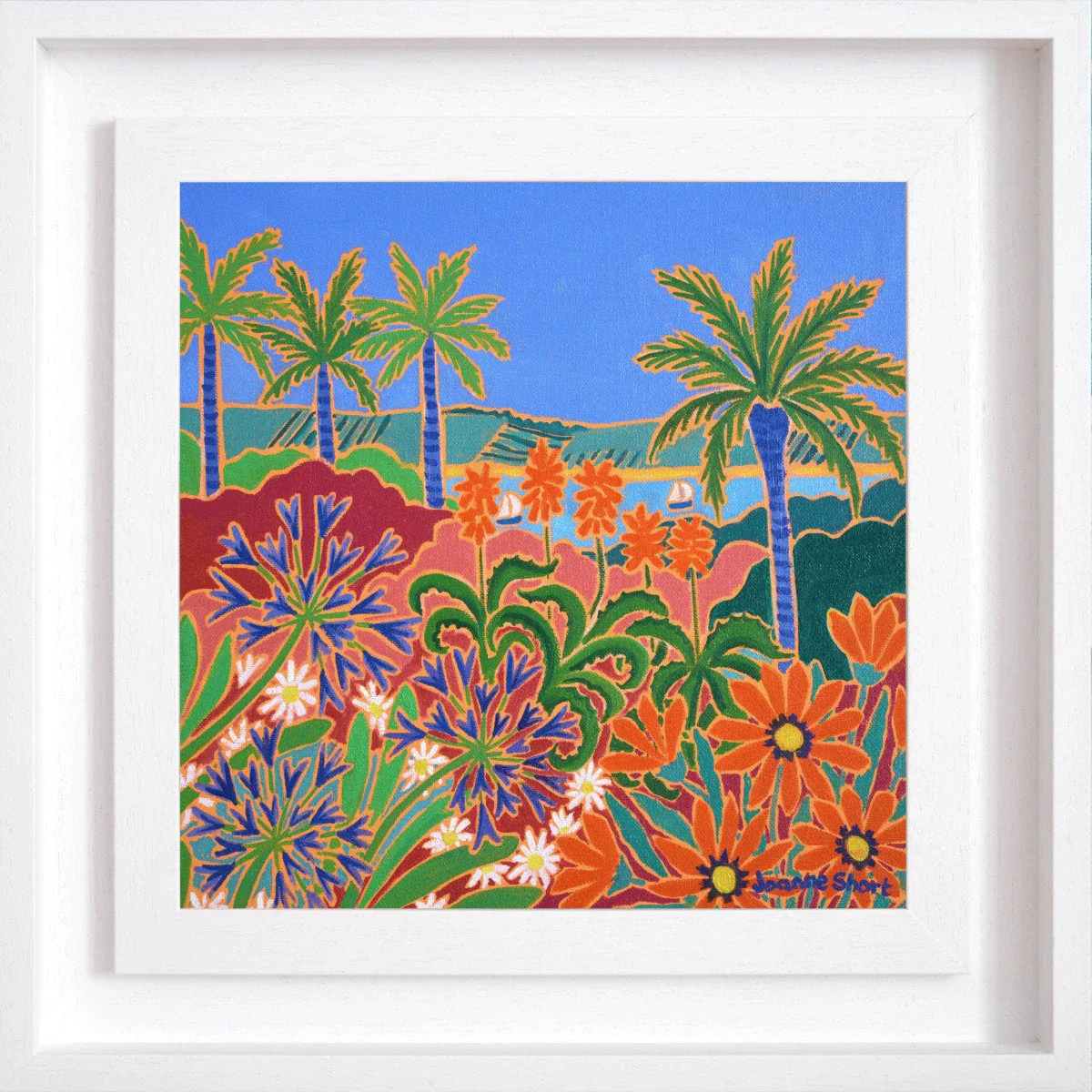 'Hot Fiery Flowers, Tresco Abbey Gardens', 12x12 inches oil on canvas. Cornwall Art Gallery Painting by Cornish Artist Joanne Short - Image 2