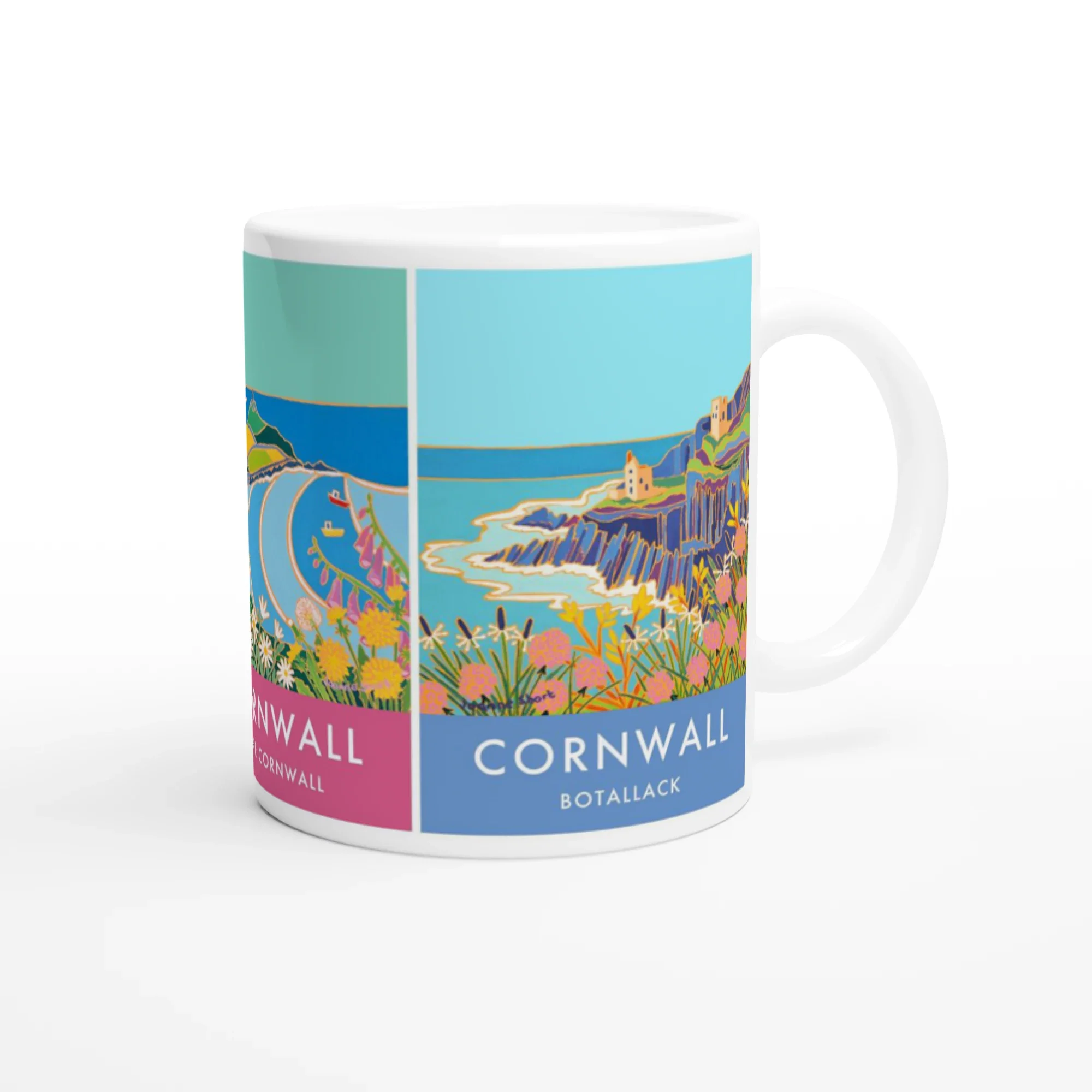 Joanne Short Ceramic Cornish Art Mug featuring Chapel Porth, Cape Cornwall and the Tin Mines of Botallack - Image 2