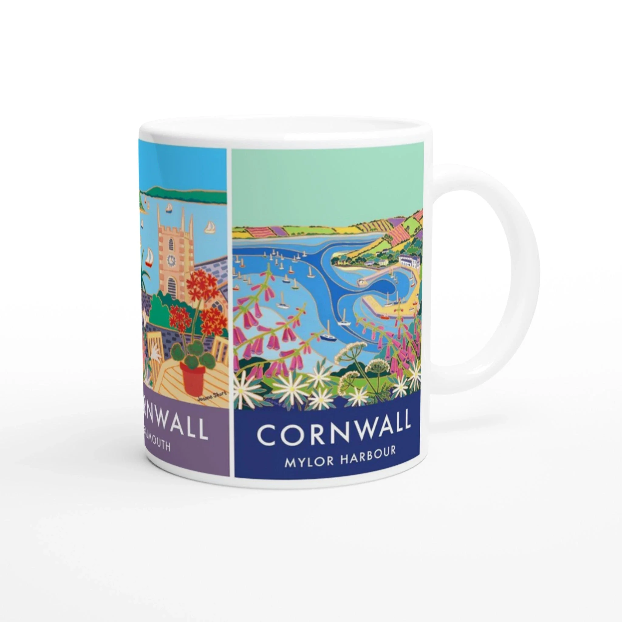 Joanne Short Ceramic Cornish Art Mug featuring Falmouth Harbour and Mylor - Image 3