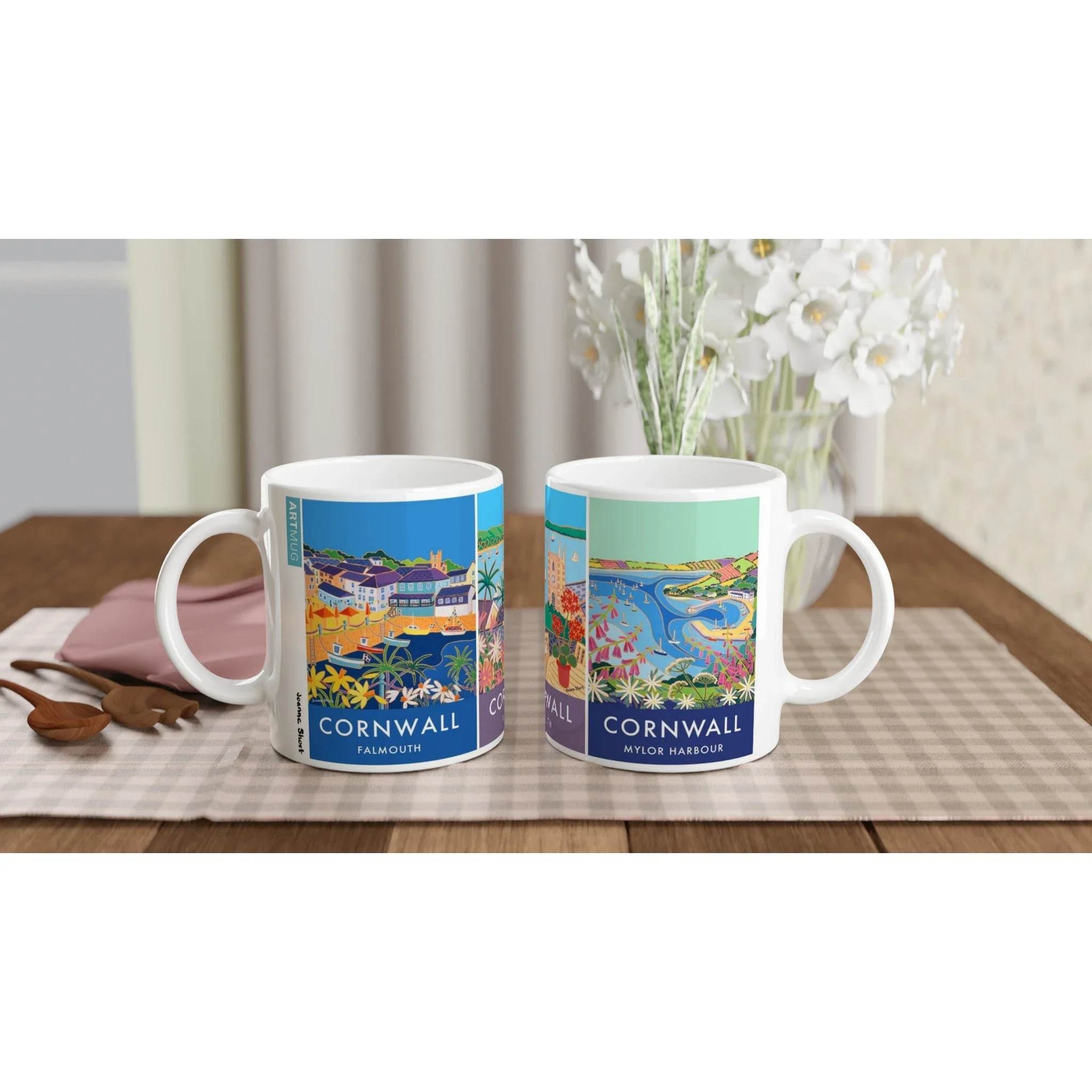 Joanne Short Ceramic Cornish Art Mug featuring Falmouth Harbour and Mylor - Image 5