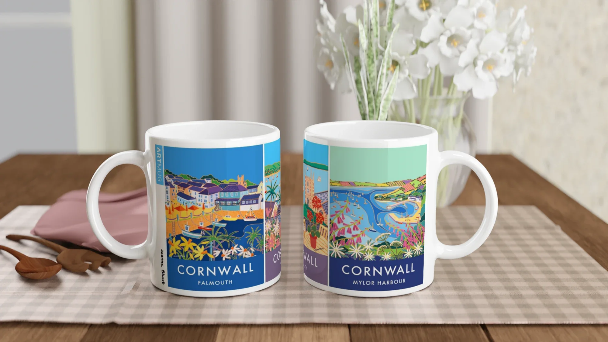 Joanne Short Ceramic Cornish Art Mug featuring Falmouth Harbour and Mylor - Image 9