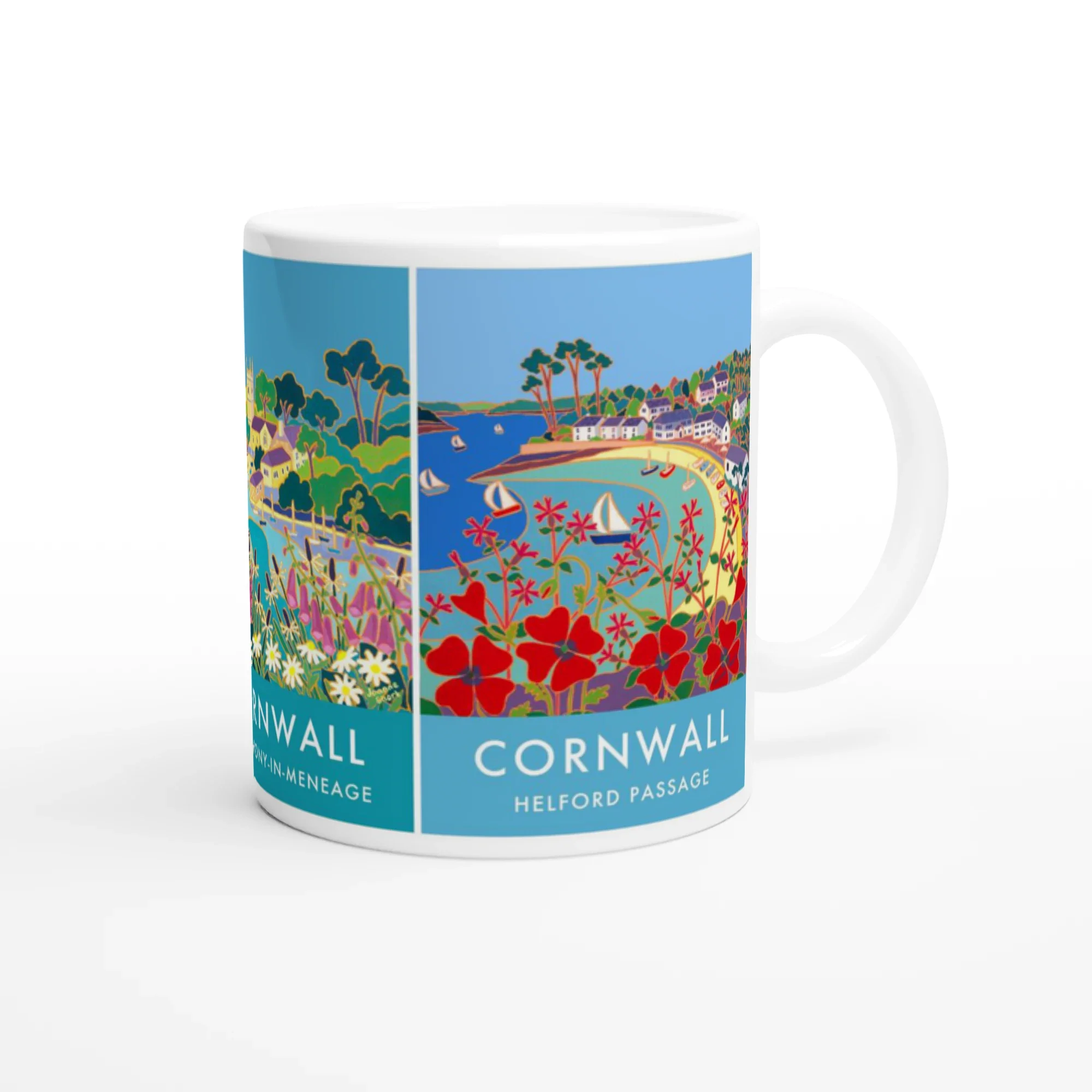 Joanne Short Ceramic Cornish Art Mug featuring Helford, Helford Passage and St Anthony in Meneage - Image 2