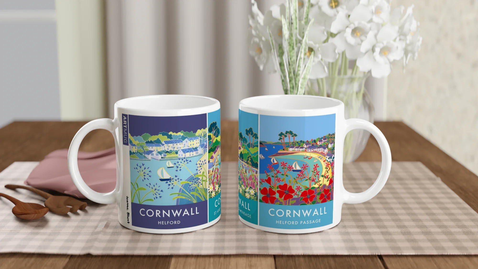 Joanne Short Ceramic Cornish Art Mug featuring Helford, Helford Passage and St Anthony in Meneage - Image 4