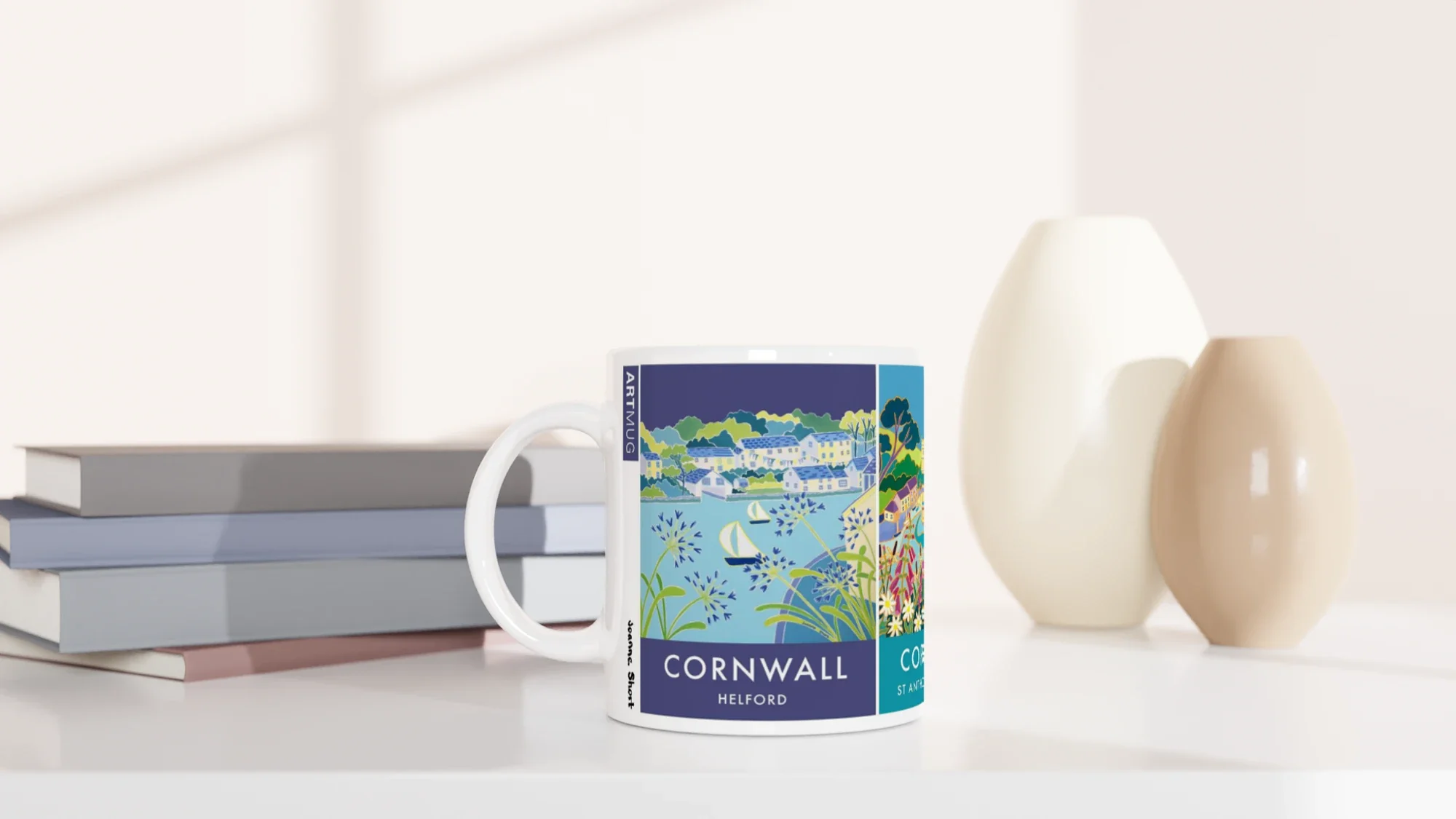 Joanne Short Ceramic Cornish Art Mug featuring Helford, Helford Passage and St Anthony in Meneage - Image 5