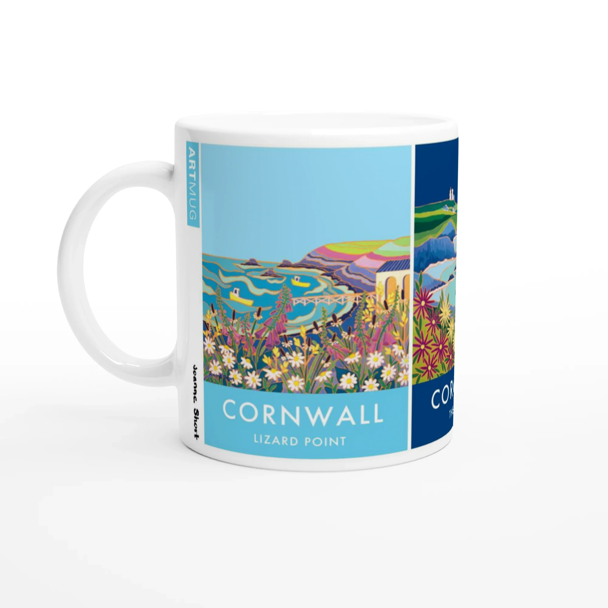 Joanne Short Ceramic Cornish Art Mug featuring Lizard Peninsula, Lizard Point, Lizard Lighthouse and Poldhu Cove