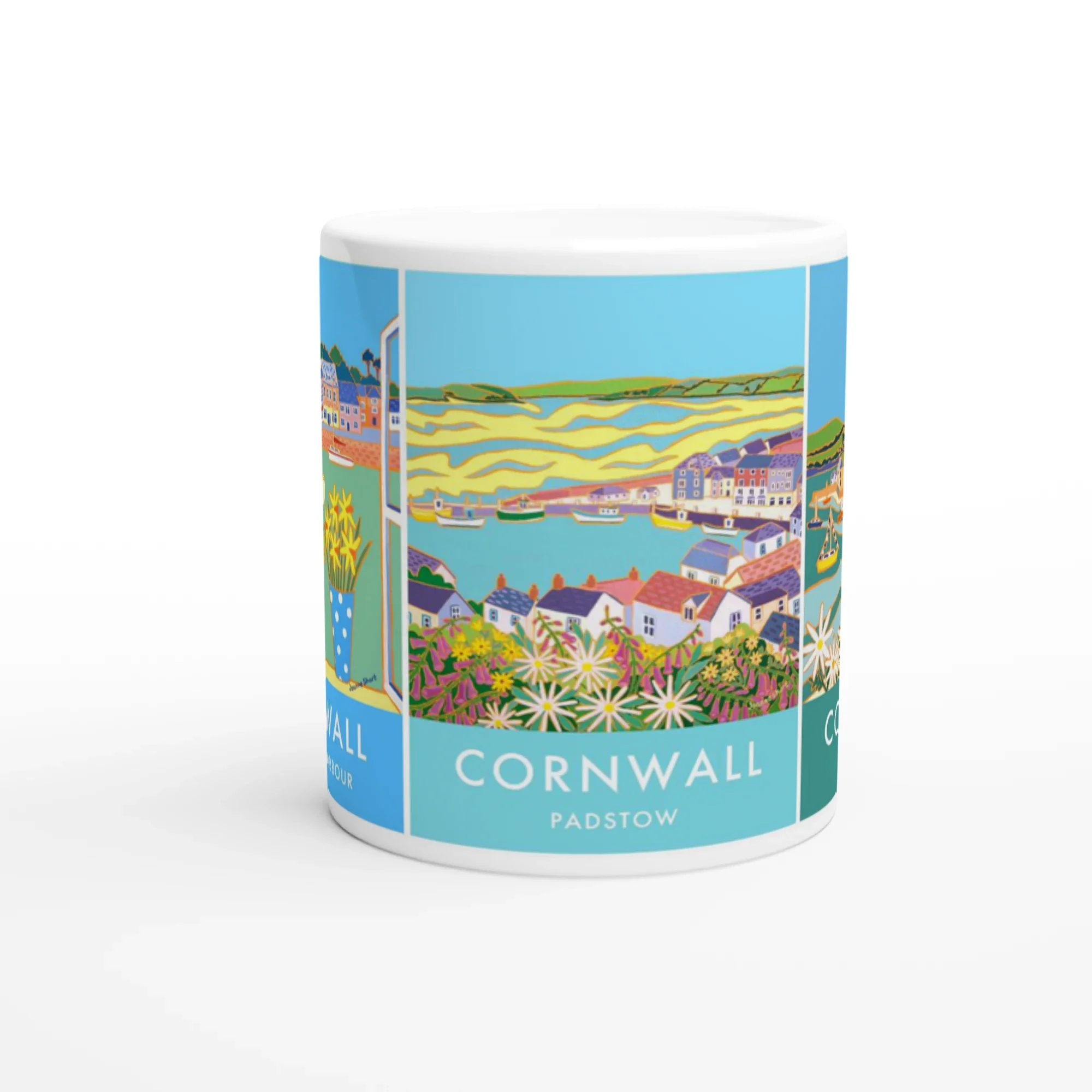 Joanne Short Ceramic Cornish Art Mug featuring Padstow Harbour, Padstow and Rock in Cornwall - Image 3