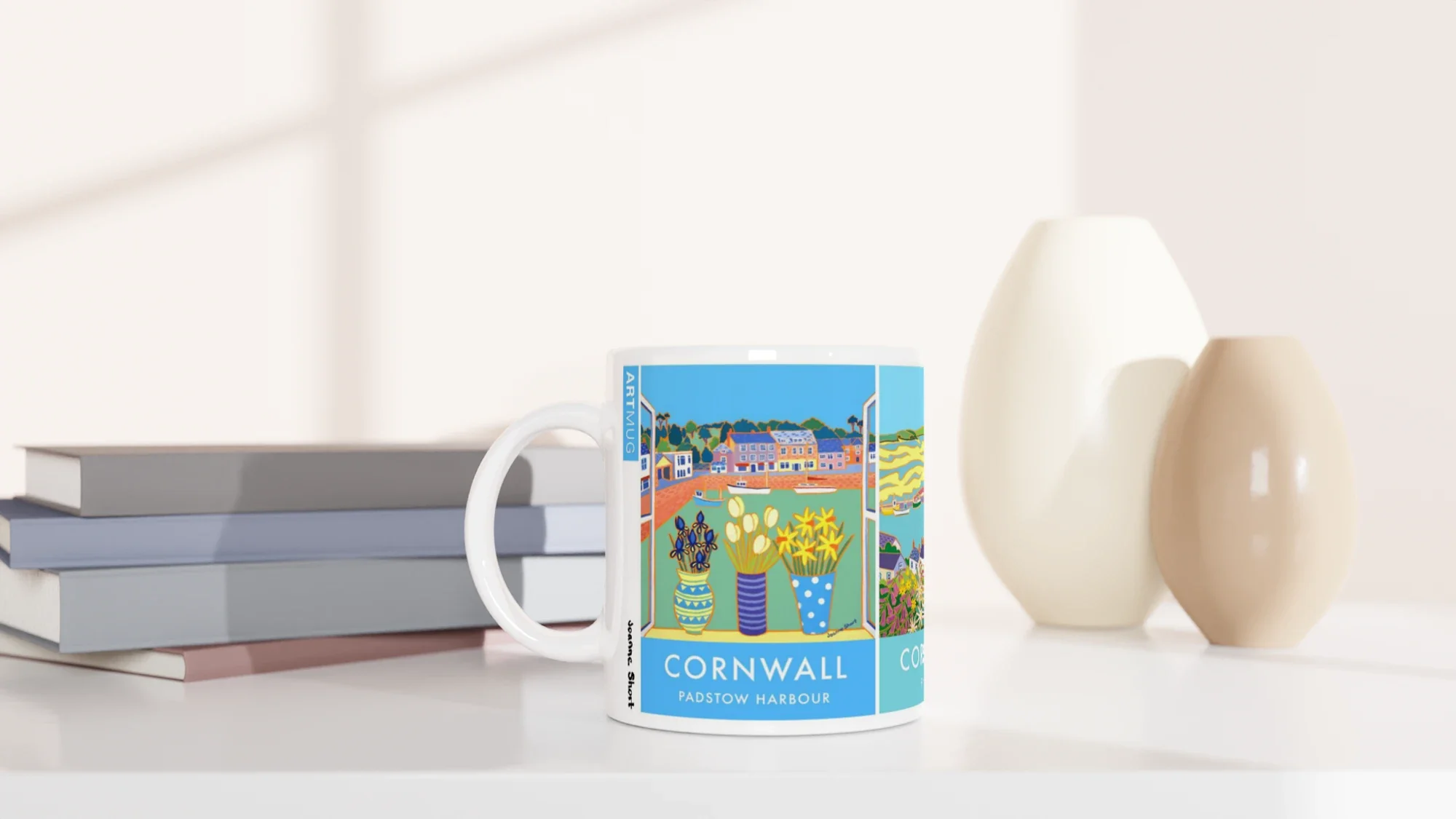 Joanne Short Ceramic Cornish Art Mug featuring Padstow Harbour, Padstow and Rock in Cornwall - Image 5