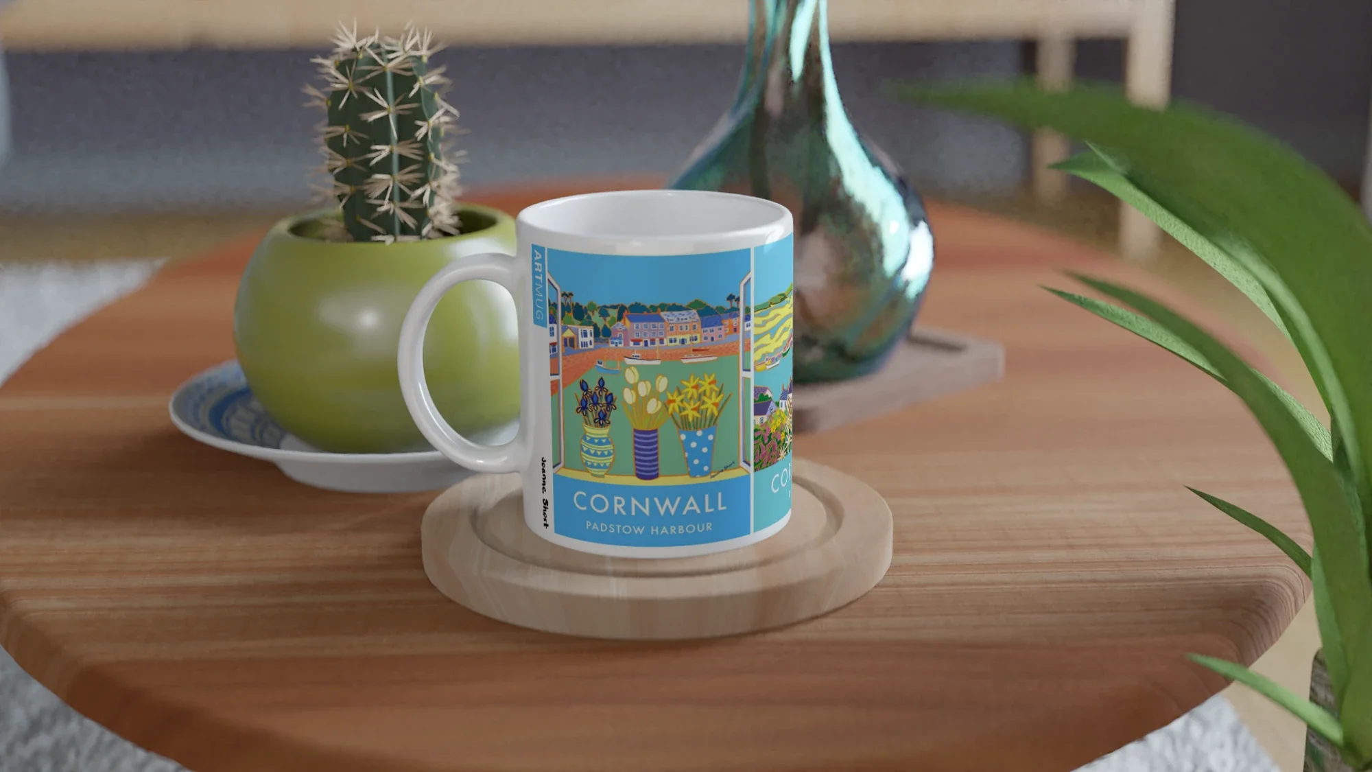 Joanne Short Ceramic Cornish Art Mug featuring Padstow Harbour, Padstow and Rock in Cornwall - Image 6