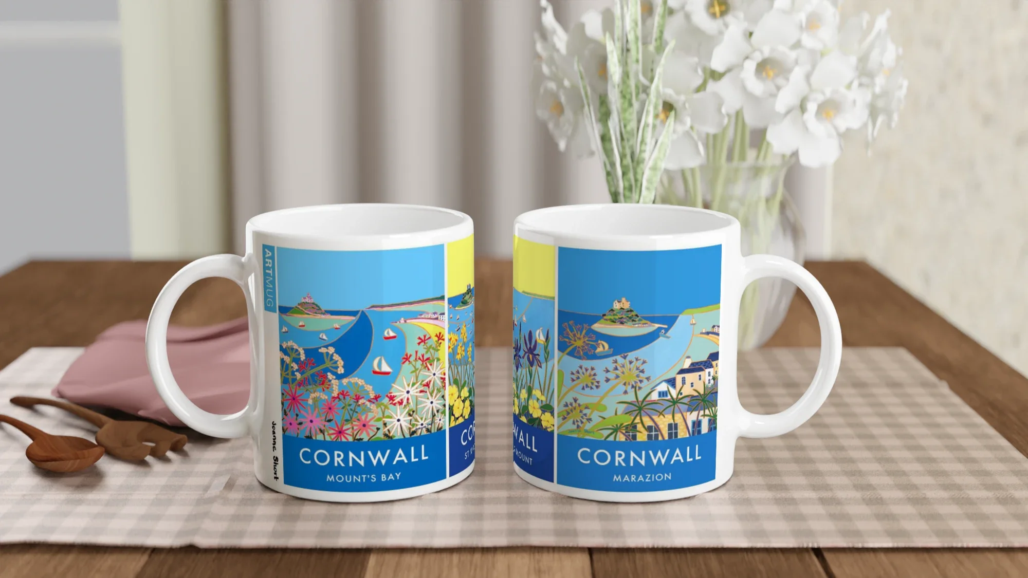Joanne Short Ceramic Cornish Art Mug featuring St Michael's Mount and Mount's Bay in Cornwall - Image 4