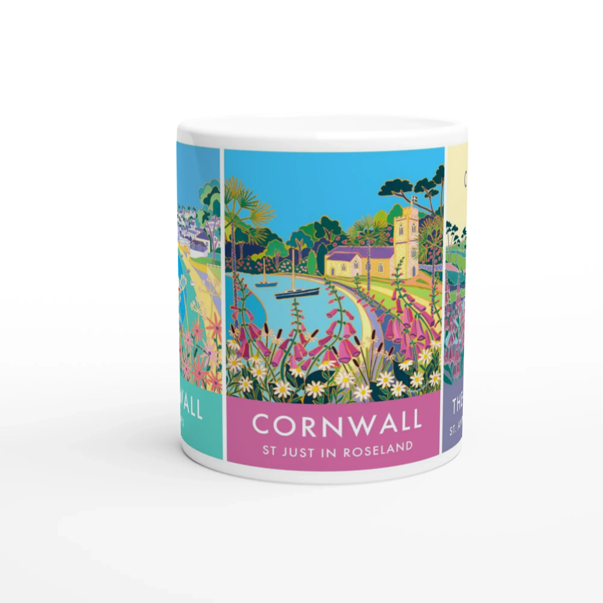 Joanne Short Ceramic Cornish Art Mug featuring the Roseland in Cornwall, St Mawes, St Just in Roseland and St Anthony's Lighthouse - Image 3