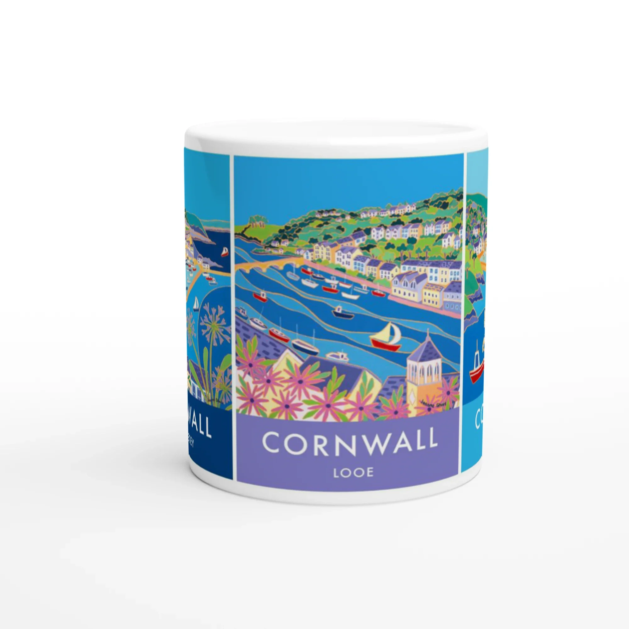 Joanne Short Ceramic Cornish Art Mug, Mevagissey, Looe and Polperro Cornish Fishing Villages - Image 3