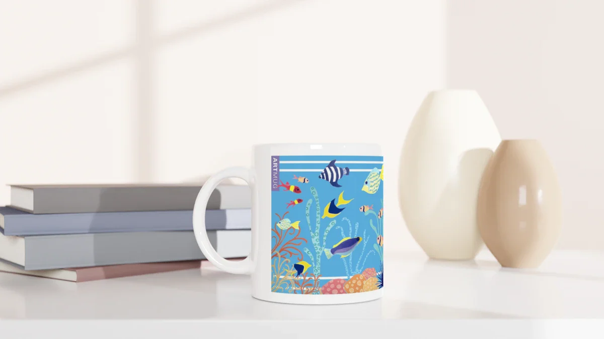 Joanne Short Ceramic Cornish Art Mug. Tropical Sea Fish Mug - Image 4