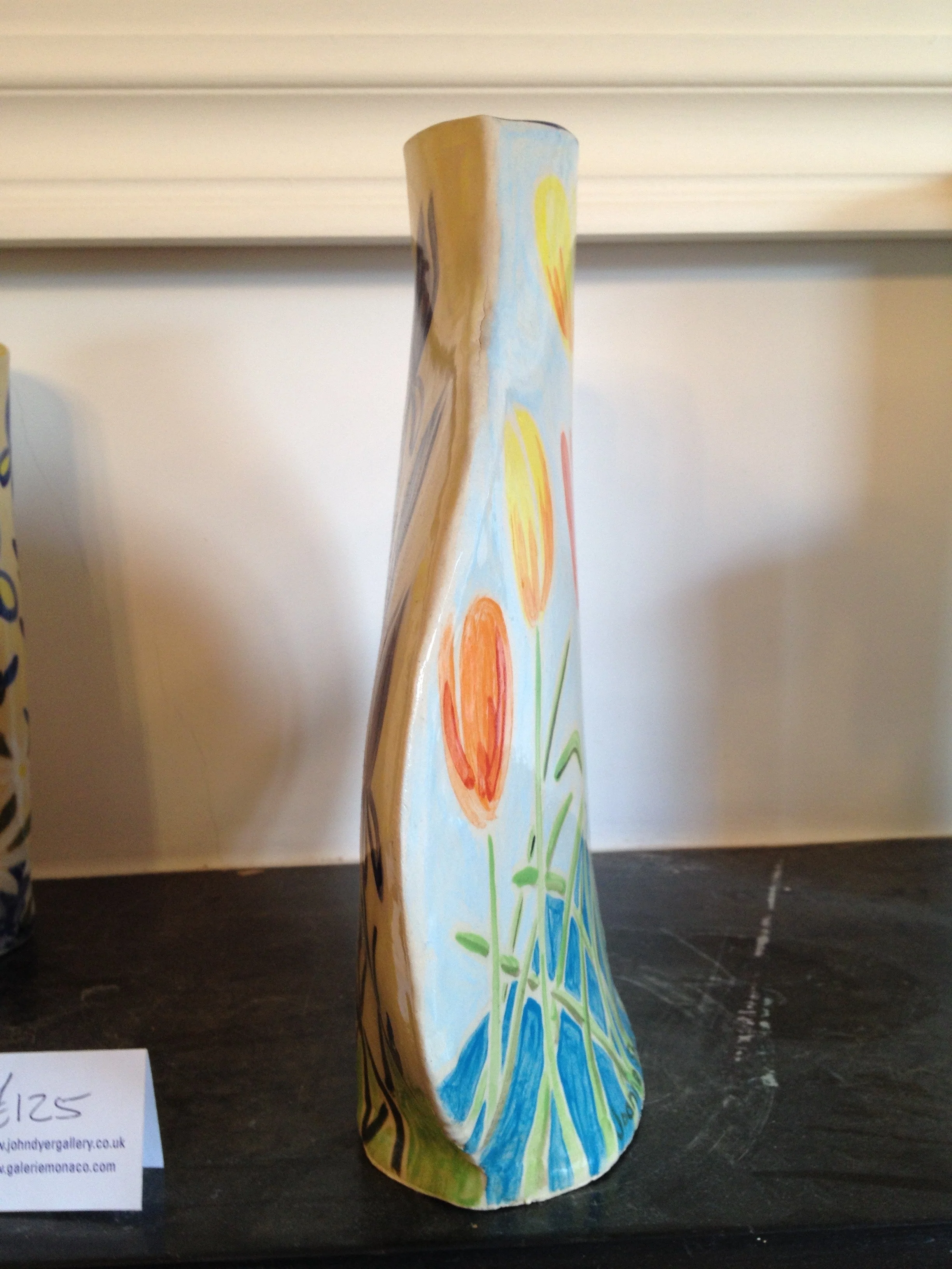 Joanne Short Ceramic Vase. Double Sided. Tulips and Blue Iris - Image 7