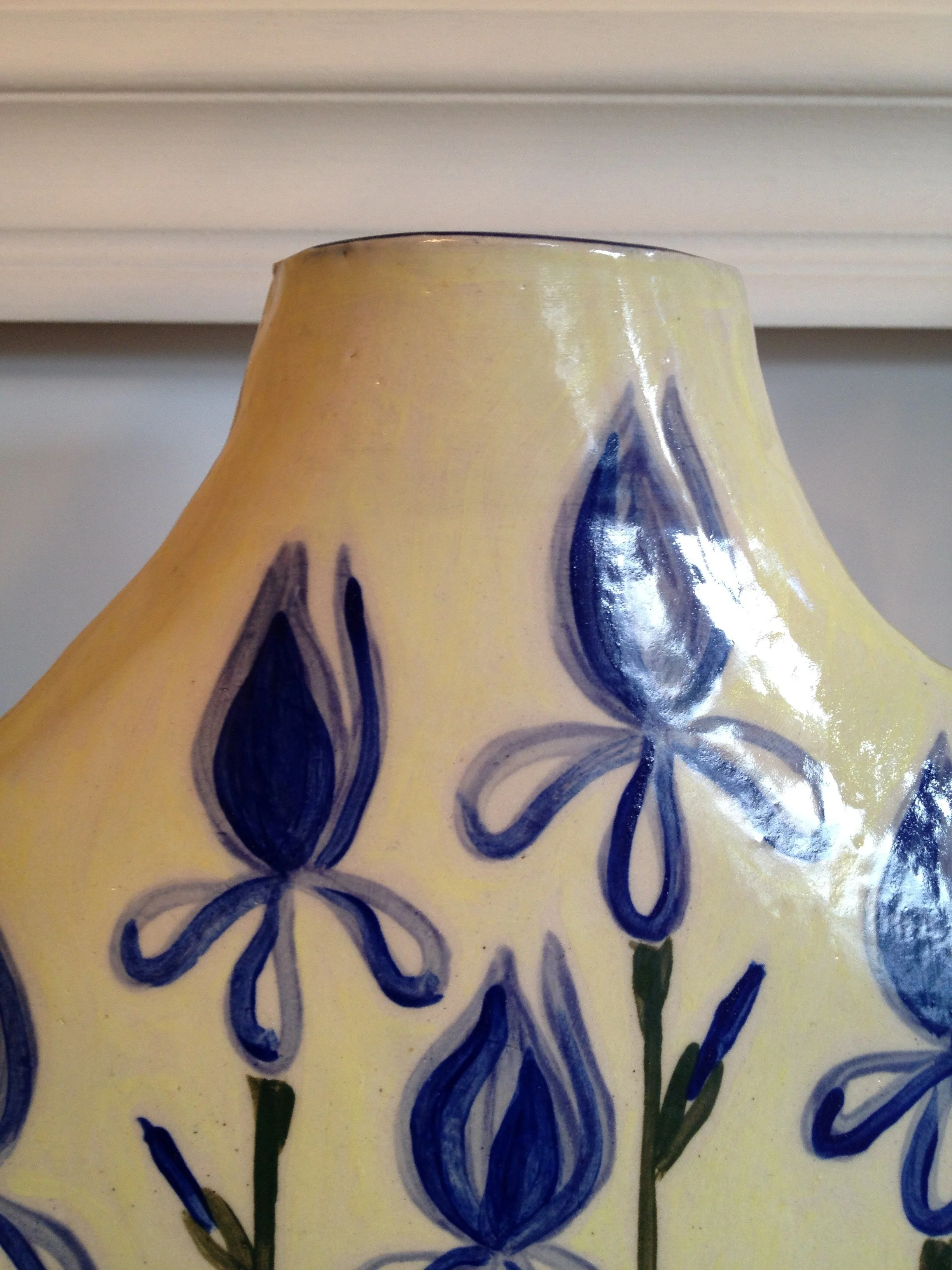 Joanne Short Ceramic Vase. Double Sided. Tulips and Blue Iris - Image 9