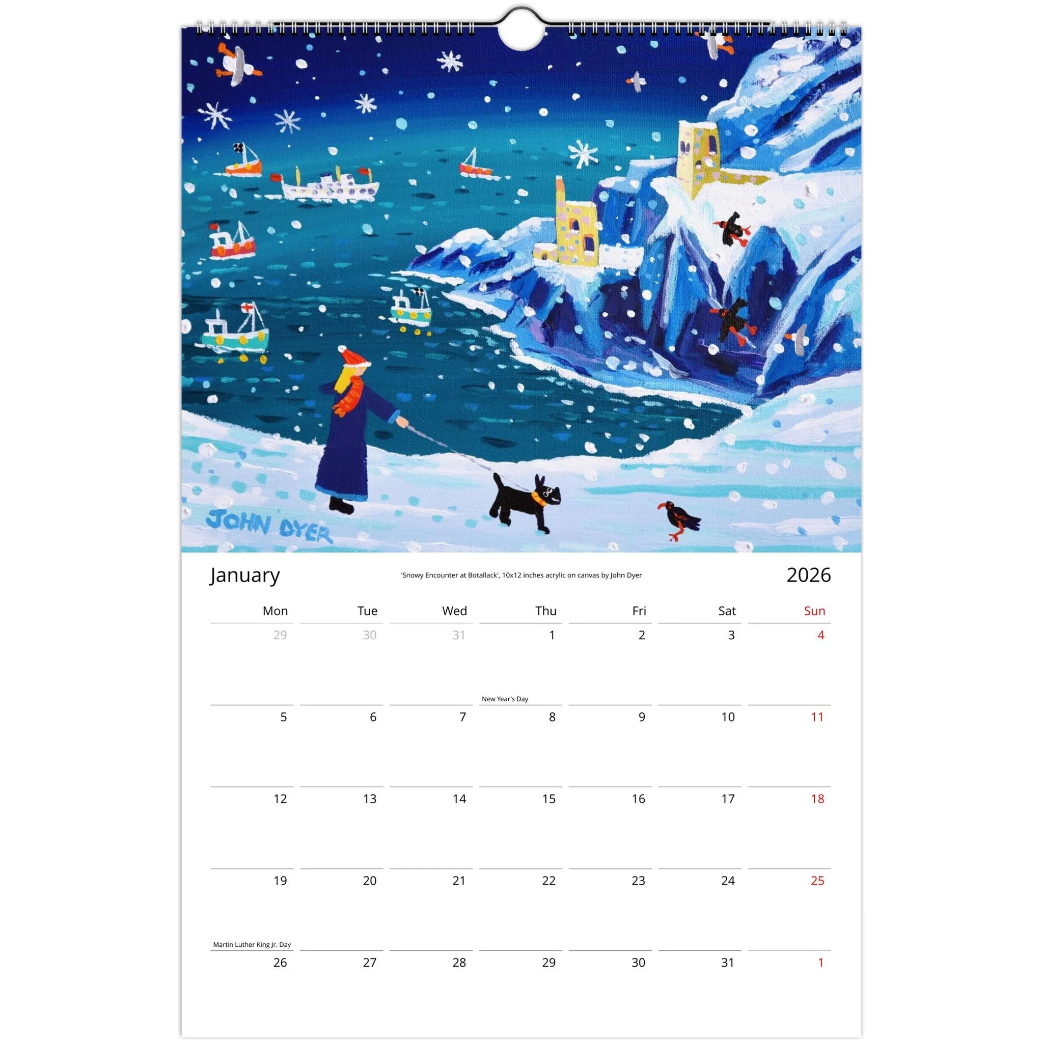 John Dyer 2026 11 x 16.5 inch Cornwall Art Wall Calendar (USA & CANADA) - Image 2